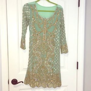 Designer 3 piece suit in pistachio green